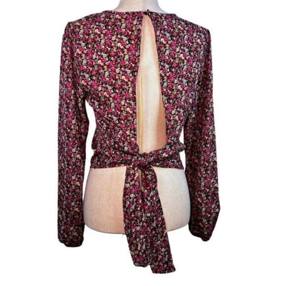 LUSH Pink & Black Ditsy Floral Long Sleeve Open Back Blouse Size M - Picture 5 of 7